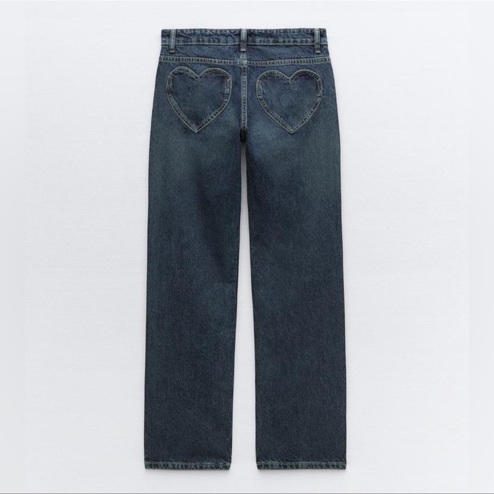 Zara TRF Mid Waist Heart Straight Cut Jeans US 0